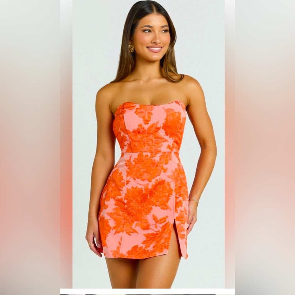 Showpo Strapless Dress in Orange Floral